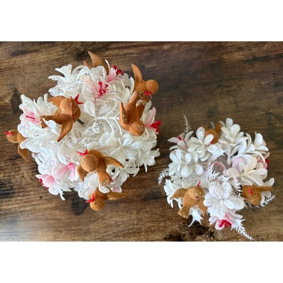 VTG Christmas Plastic Centerpiece Candleholder Tablepiece Birds Lot of 2 White R - Picture 1 of 7